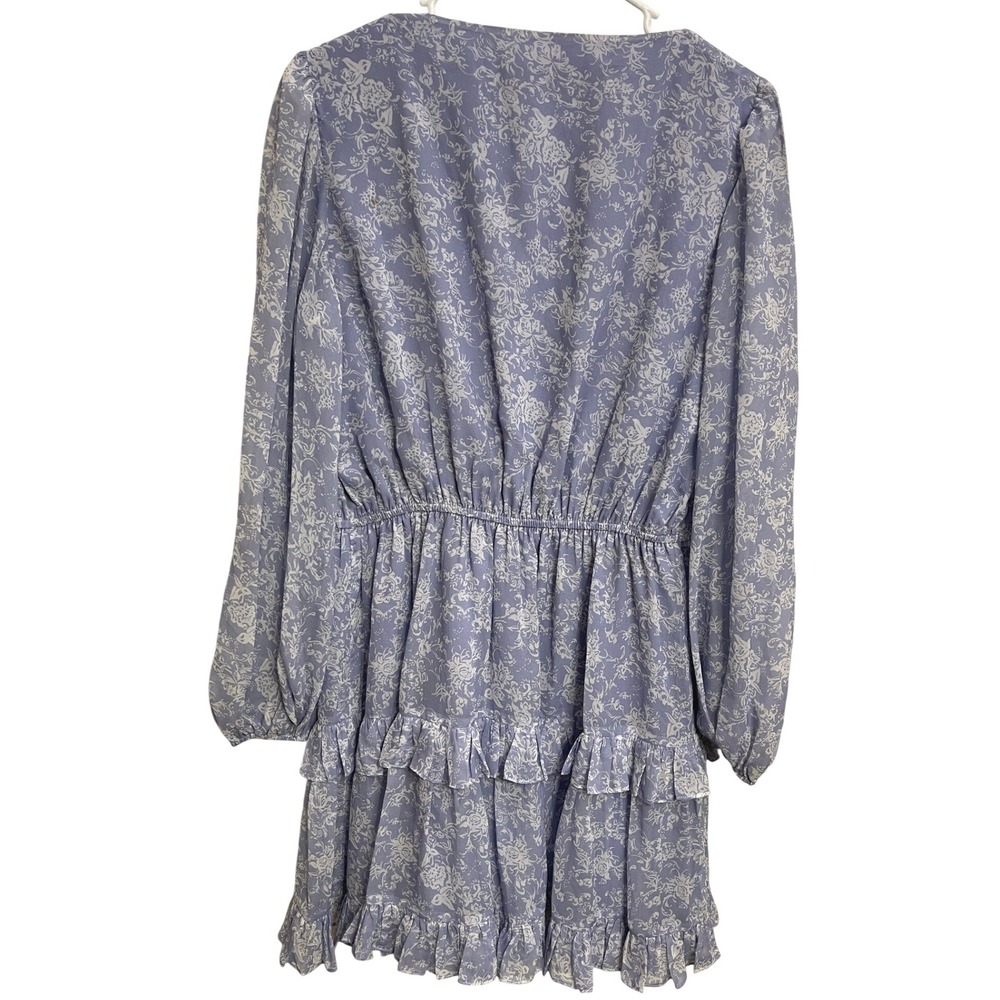 Caroline Constas Floral Mini Dress Blue Ruffle Long Sleeve Cottagecore Boho L - Picture 2 of 4